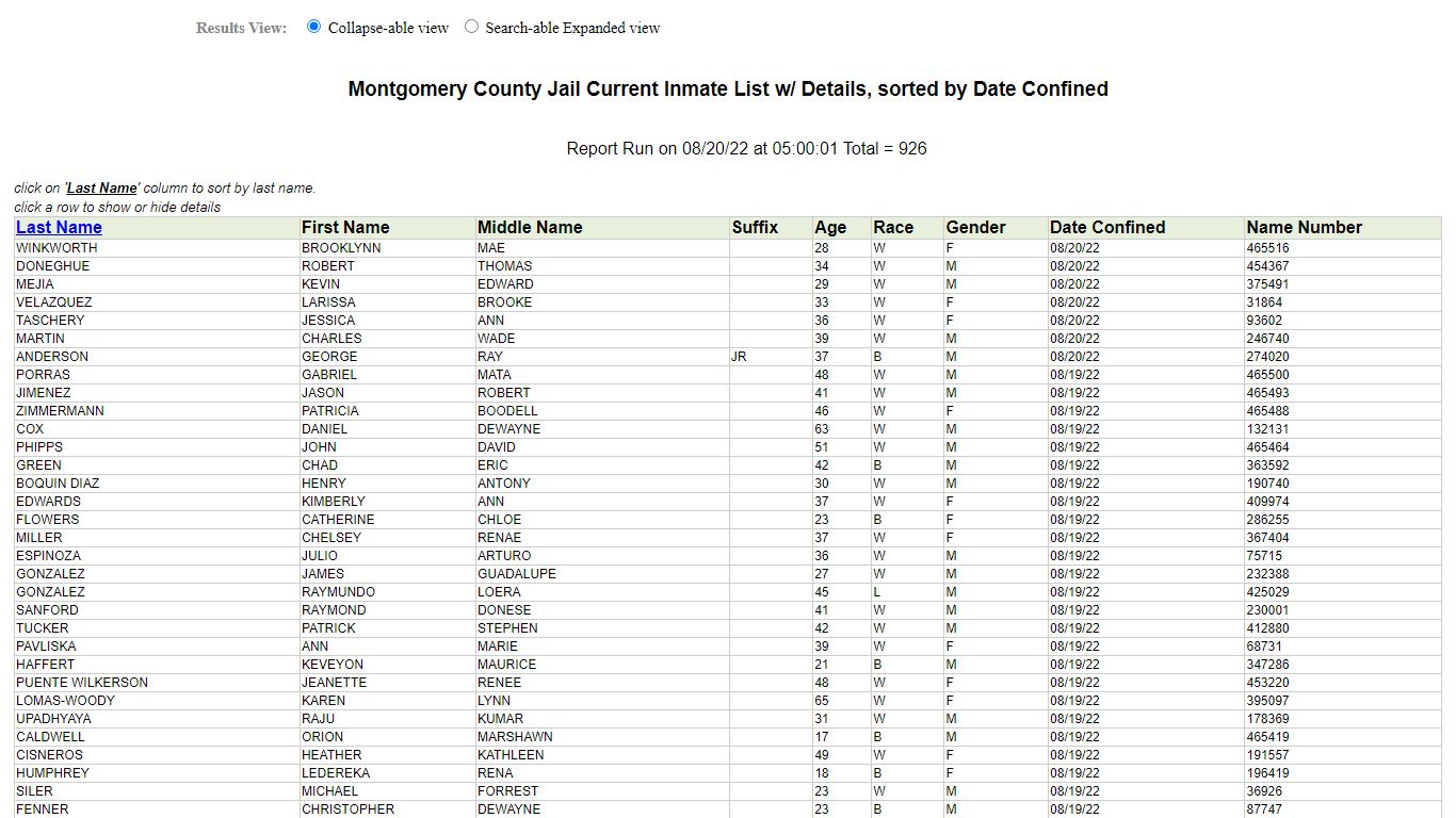 Jail Roster - Montgomery County, Texas